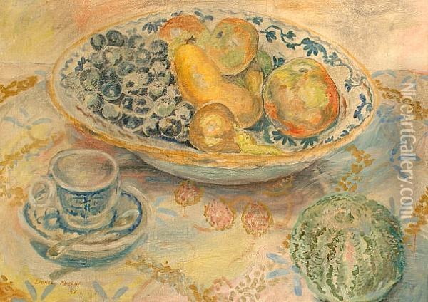 Still Life With Plate Of Fruit Oil Painting - Lionel Miskin