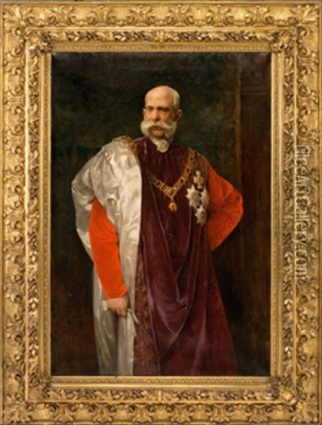 Dreiviertelportrait Von Kaiser Franz Joseph I. Mit Dem Goldenen Vlies Oil Painting - Adalbert Franz Seligmann