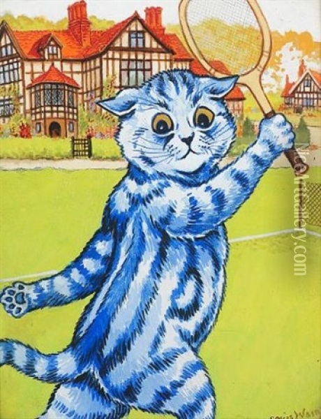 A Tennis Game At Napsbury Oil Painting - Louis Wain