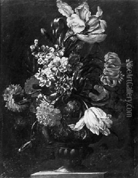 Still Life Of Flowers In An Urn Oil Painting - Mario Nuzzi