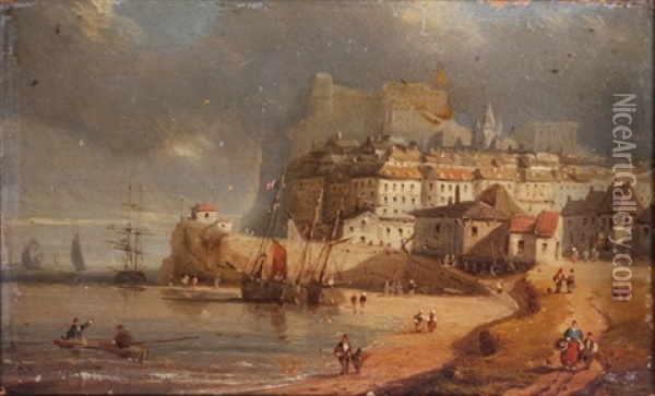 Vue D'un Port Oil Painting - Charles Euphrasie Kuwasseg