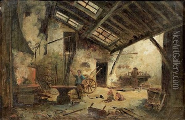L'interieur D'une Forge Oil Painting - Charles Nicolas Ransonnette