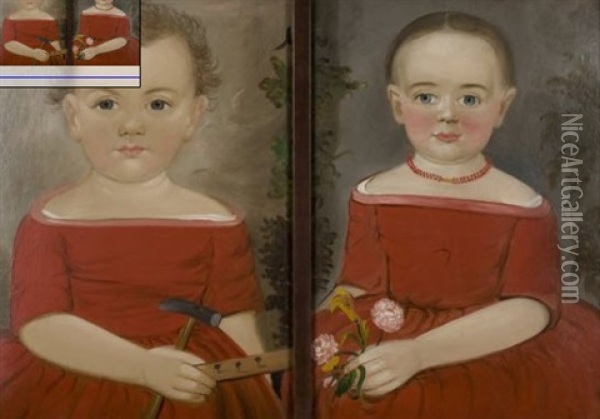 Brother In Red Dresses (+ Sister; Pair) Oil Painting - William Matthew Prior