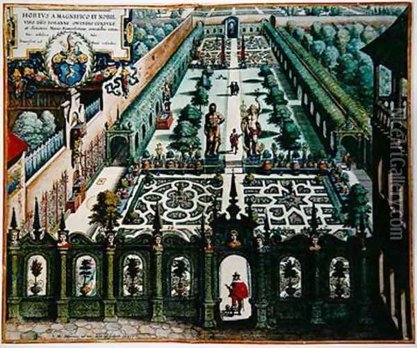 The Garden of Burgermeister Schwind from Florilegium Renovatum by Theodore de Bry 1528-98 Oil Painting - Matthaus, the Younger Merian