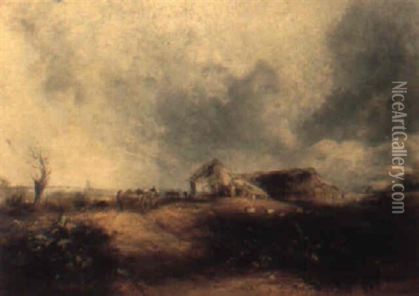 Landscape With Sheep By A Barn Oil Painting - David Cox the Elder