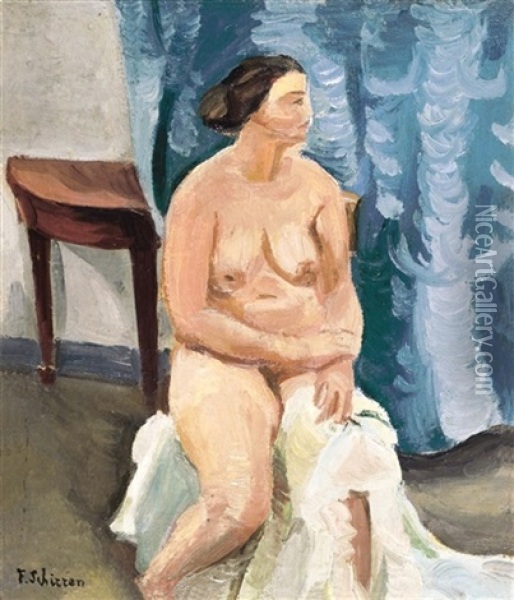 Nu A La Draperie Blanche Oil Painting - Ferdinand Schirren