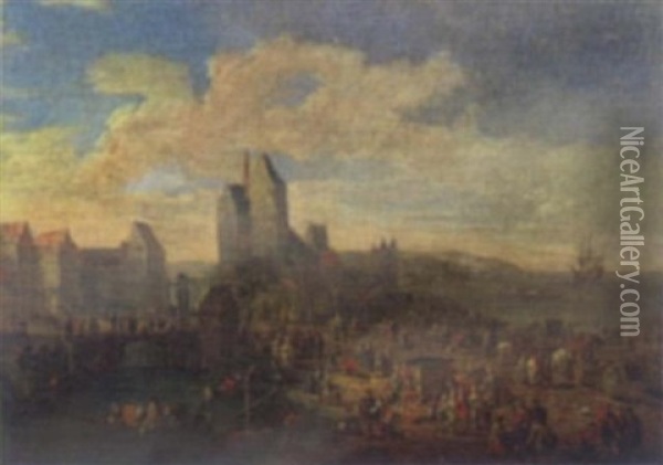 Port Scene With Figures Oil Painting - Pieter Casteels the Younger