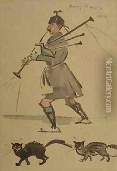 Highlander Playing Bagpipes Oil Painting - Joseph Crawhall