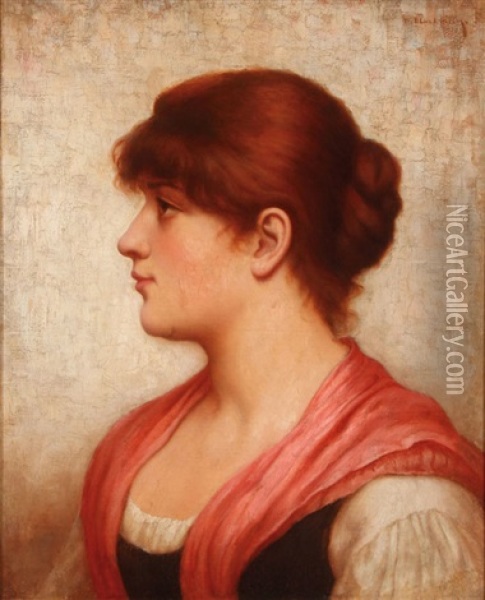 Bust Profile Portrait Of A Young Beauty Oil Painting - Walter Blackman
