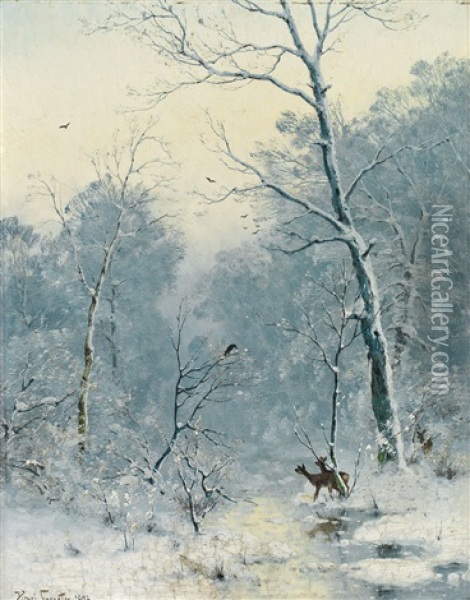 Winterlandschaft Mit Rehen Und Raben Oil Painting - Heinrich Gogarten