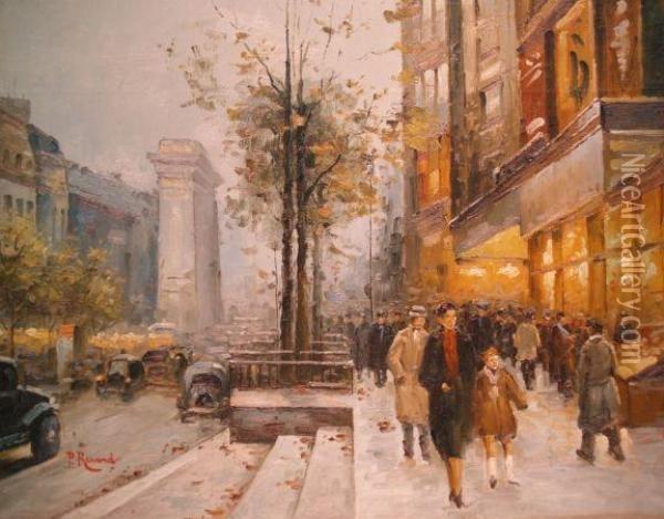 Parisian Street Scene With Figures Oil Painting - Paul Renard