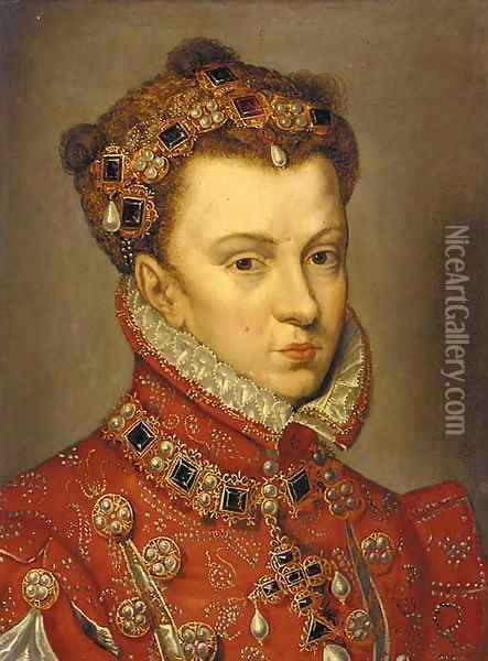 Portrait of Elizabeth of Valois, Queen of Spain Oil Painting - Antonis Mor