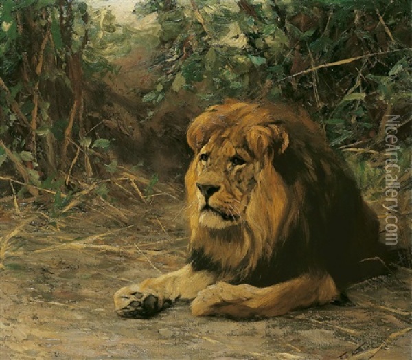 Der Alte Lowe Oil Painting - Wilhelm Friedrich Kuhnert