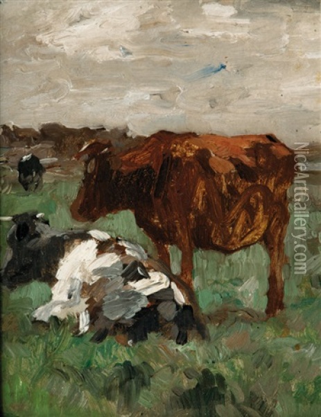 Cows On A Meadow Oil Painting - Thomas Herbst