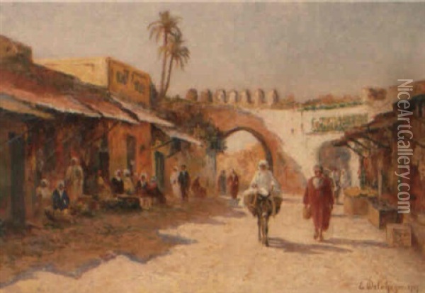 Rue Animee A Tanger Oil Painting - Eugene Jules Delahogue