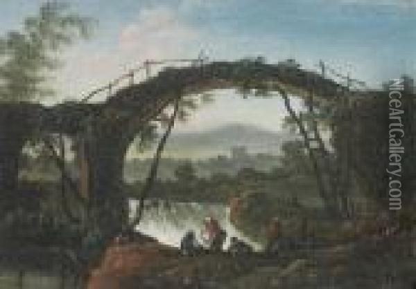 An Italianate River Landscape Oil Painting - Jean-Baptiste Pillement