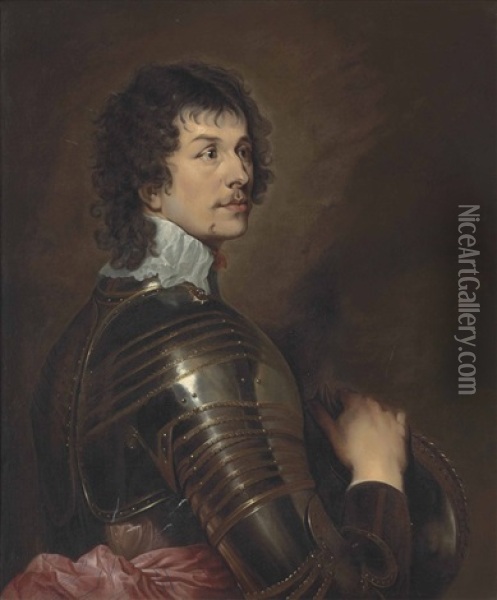 Portrait Of Charles Stanley, 8th Earl Of Derby (1622-1692), Half-length, In Armour, His Right Hand Resting On His Helmet Oil Painting - Adriaen Hanneman