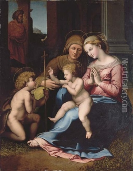 The Holy Family With The Infant Saint John The Baptist And Saint Elizabeth Oil Painting - Leonardo Grazia