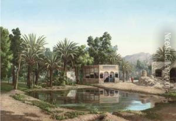 Arabs At An Oasis Oil Painting - Emmanuel Joseph Lauret