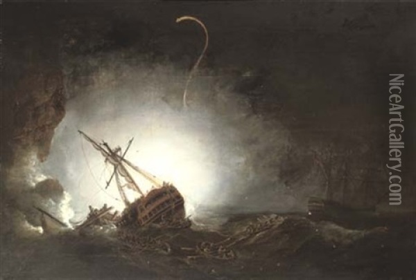 Captain T. Byam Martin Commanding The Boats Of H.m.s. "impetueux" At The Rescue Of The Crew Of H.m.s. "venerable" Wrecked In Torbay, 24th November 1805 Oil Painting - Nicholas Pocock