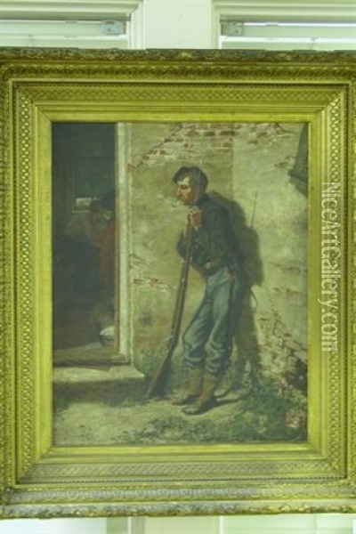 Portrait Of Weary Soldier Standing Outside House Oil Painting - William Brooke Thomas Trego