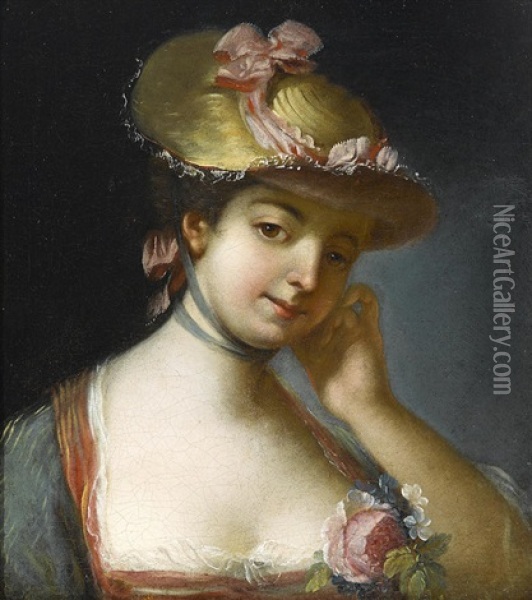 A Portrait Of A Lady With A Bonnet Oil Painting - Antoine Pesne