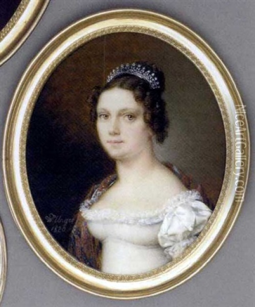 Princess Sophie Of Thurn And Taxis, Later Duchess Of Wurttemberg, In Lace-bordered White Silk Dress With Pearls Adorning Her Short Sleeves, Multi-coloured Cashmere Stole Oil Painting - Christian Wilhelm Jacob Unger