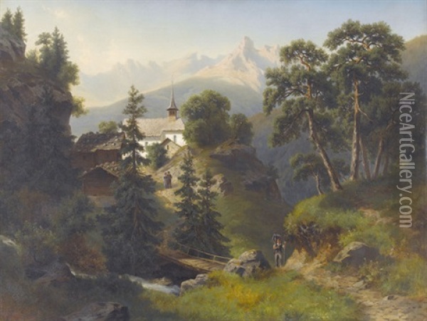 Partie Von Bristen Im Maderanertal Oil Painting - Adolf Rudolf Holzhalb