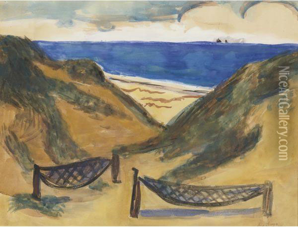 Strandszene (beach Scene) Oil Painting - Max Beckmann