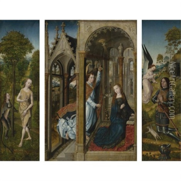 The Annunciation (triptych) Oil Painting -  Master of the Legend of Saint Barbara