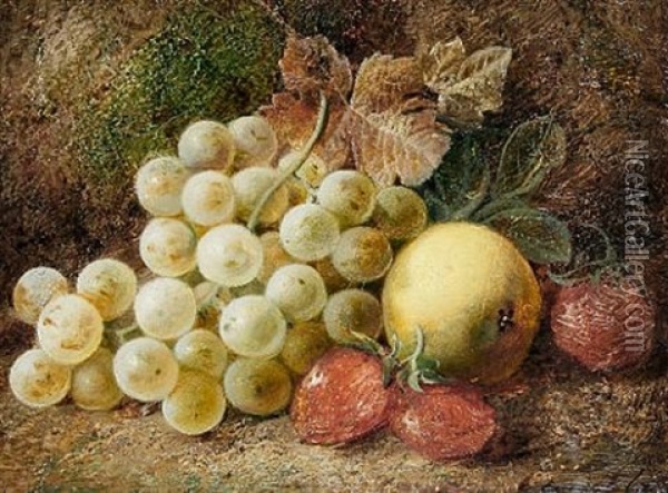 Still Life Of Pansies And Wildflowers (+ Still Life Of Grapes, Apple And Strawberries; Pair) Oil Painting - George Clare