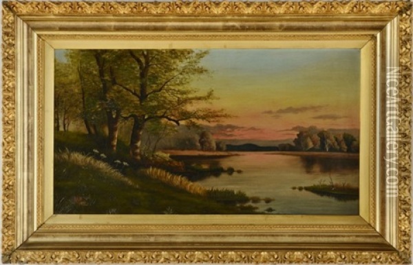 Lake Scene At Sunset Oil Painting - Anna Richards Brewster