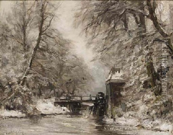 A View Of The Haagse Bos In Winter Oil Painting - Louis Apol