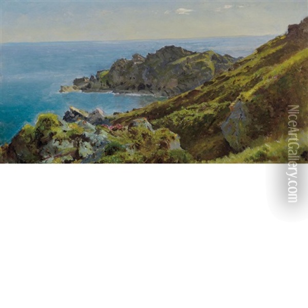 Coastline With Grassy Slopes Oil Painting - William Trost Richards