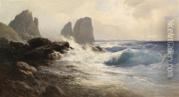 Die Faraglioni-felsen Vor Der Kuste Von Capri Oil Painting - Edward Theodore Compton