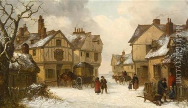 Winter In A Suffolk Village Oil Painting - Thomas Smythe