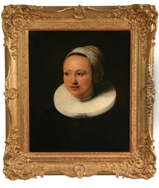 Bust Portrait Of A Young Woman In Ruff Collar And Bonnet, Oil Painting - Frans Hals