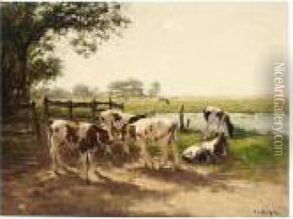 Cows In A Meadow Oil Painting - Fedor Van Kregten