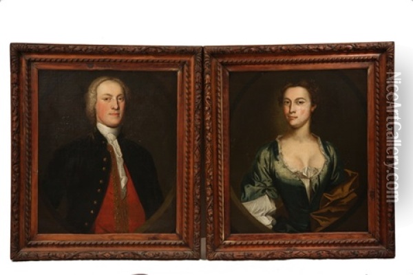 Colonial Portraits Of A Gentleman And His Lady Oil Painting - John Wallaston
