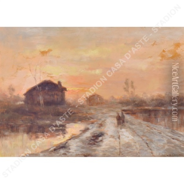 Tramonto Invernale Oil Painting - Vittore Antonio Cargnel