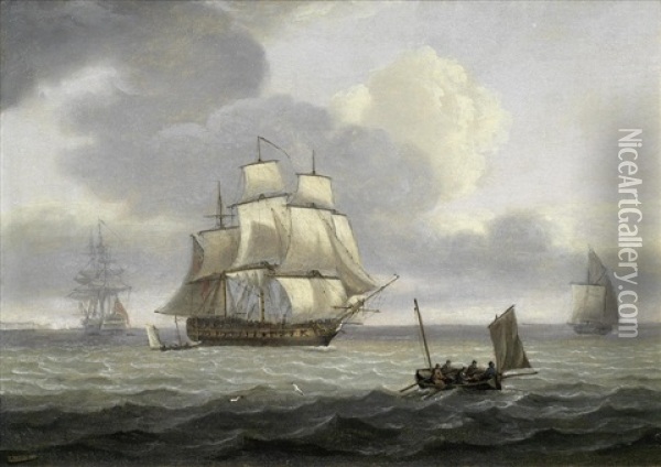 A Frigate And Other Shipping In The Channel Oil Painting - Thomas Luny