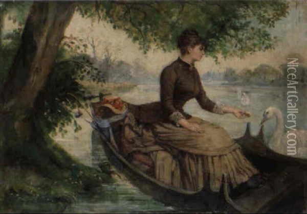 Femme Et Cygnes Oil Painting - Paul-Charles Chocarne-Moreau