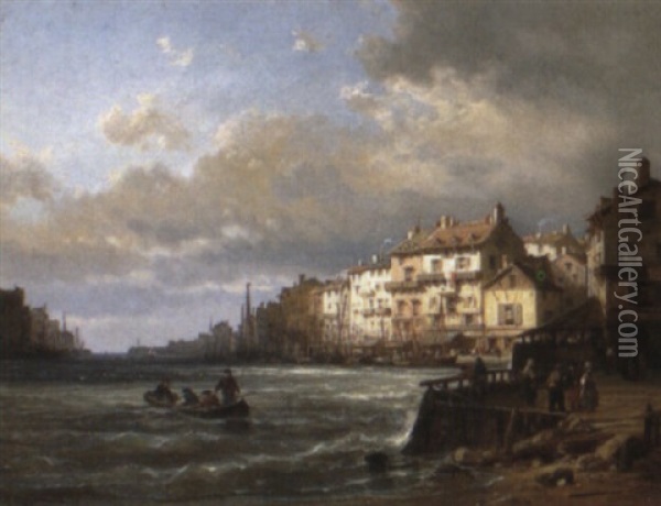 A Harbour Oil Painting - Charles Euphrasie Kuwasseg