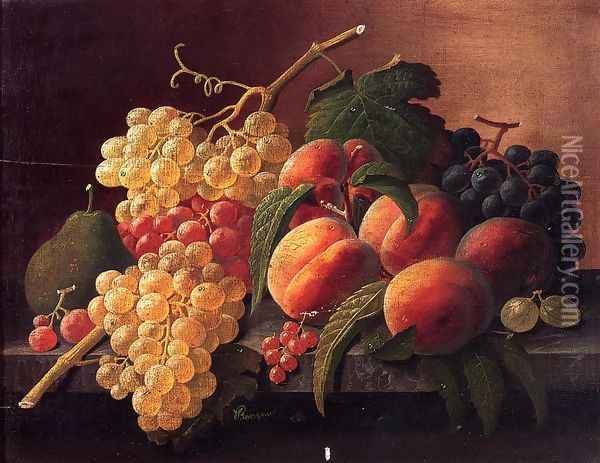 Still Life with Peaches, Grapes and a Pear Oil Painting - Severin Roesen