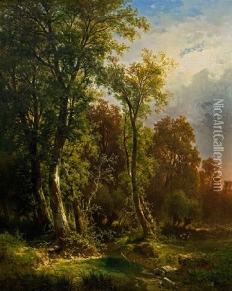 Waldlandschaft Mit Reh Oil Painting - Carl Hasch