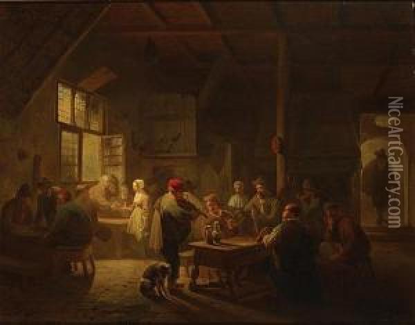 A Busy Tavern Oil Painting - Ferdinand de Braekeleer