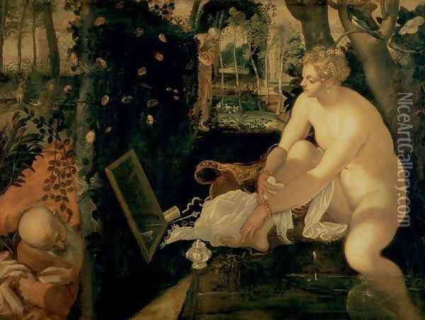 Susanna Bathing, 1555-56 Oil Painting - Jacopo Tintoretto (Robusti)