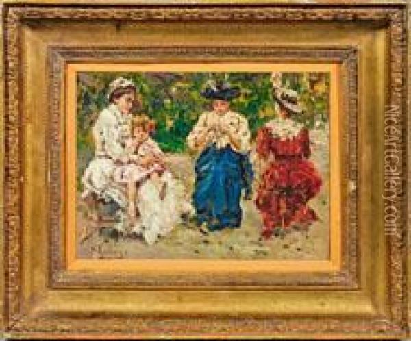 Kindermadchen Und Damenim Park Monceau In Paris Oil Painting - Raffaele Ragione