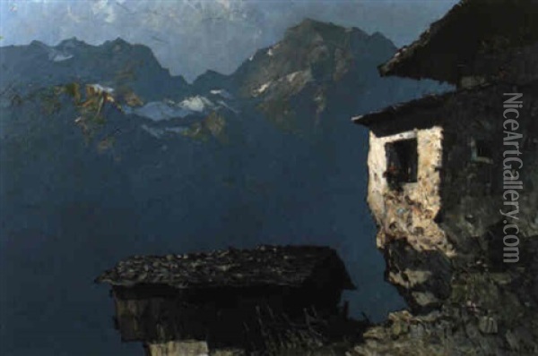 Einsamer Berghof Oil Painting - Oskar Mulley