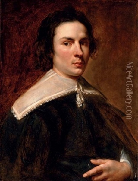 Portrait Of A Gentleman In A Black Coat And Lace Collar Oil Painting - Jan Cossiers